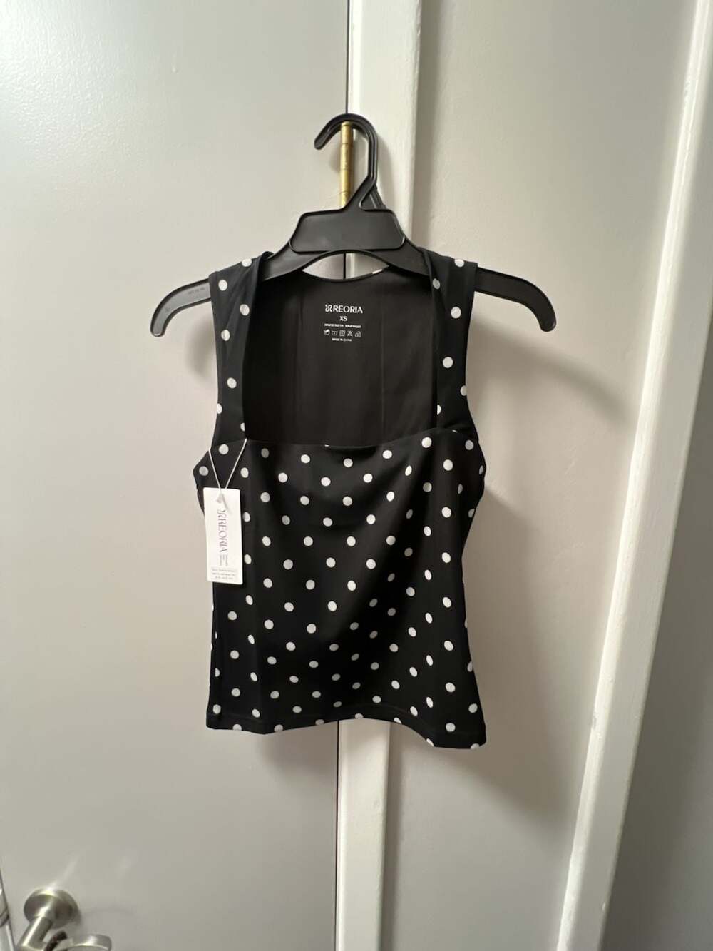 Reoria Square Neck Tank Top Size XS Black Polka Dot